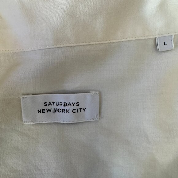 NWT Saturdays New York City Cameron Camp Collar White Button Shirt Size Large - Picture 2 of 10